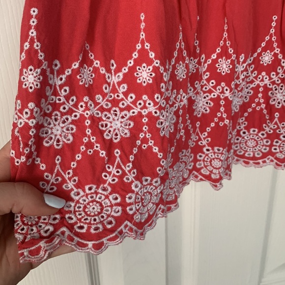 Maurices coral embroidered peplum top. Sz L - Picture 7 of 10